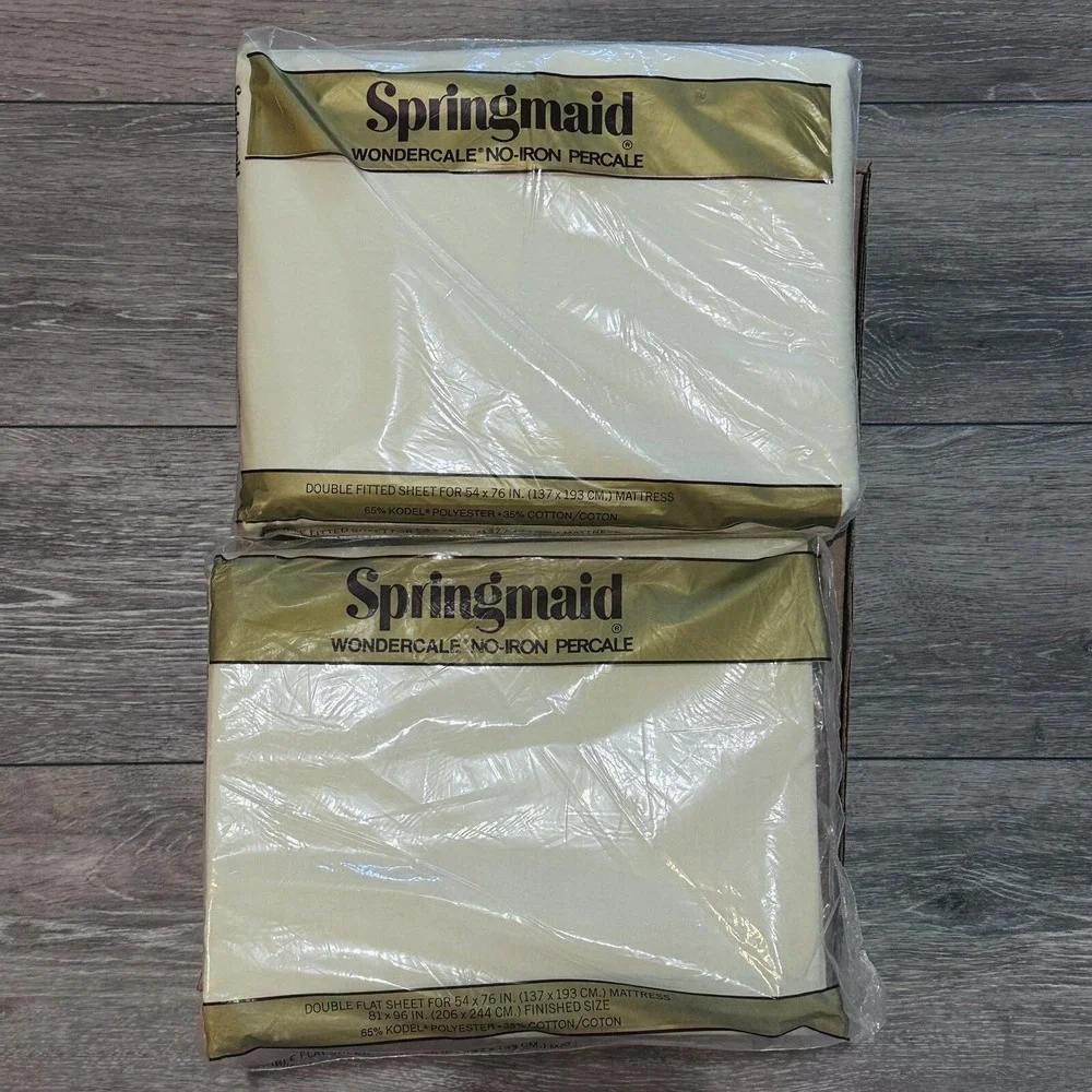 Vtg Ivory Springmaid Wondercale No Iron Percale Double Flat/fitted Sheet Set NIP